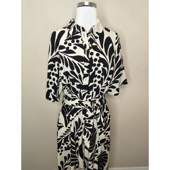 H&M Floral Midi Shirt Dress Belted Short Sleeve - Picture 2 of 9